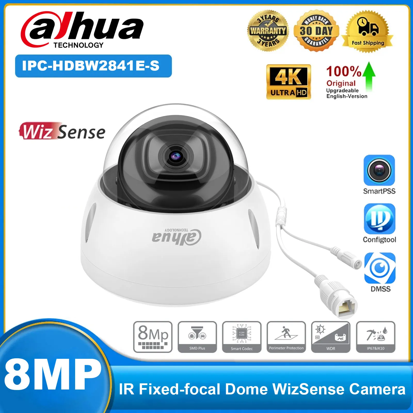 Dahua IPC-HDBW2841E-S Wizsense 4K 8MP Starlight POE IP Camera with Built-in Mic WDR Video Surveillance Camera Replace IPC-HDBW28