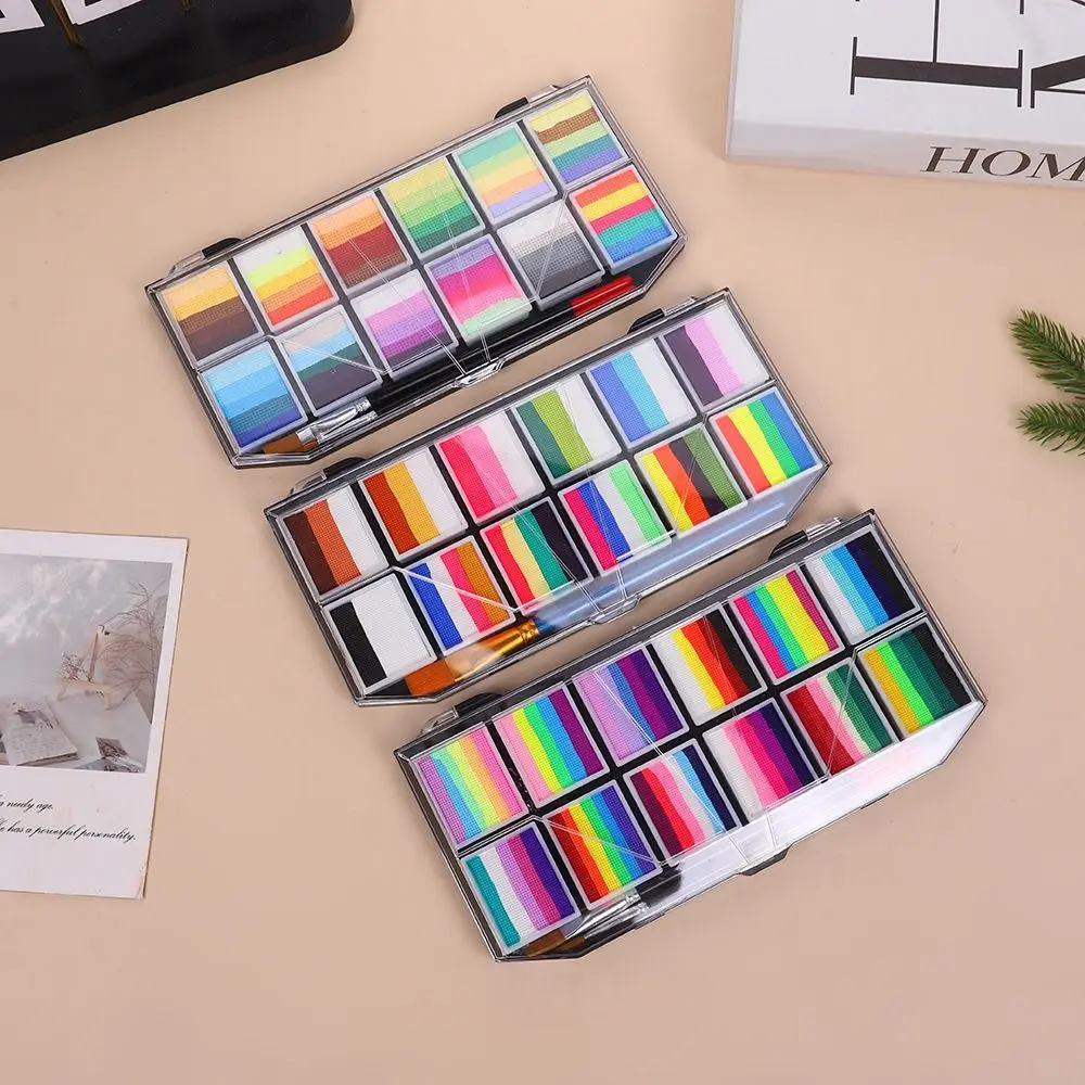 Rainbow Striped Multicolour Body Face Painting Kit Makeup Waterproof Body Art Painting Easy To Clean Clown Face Painting Palette