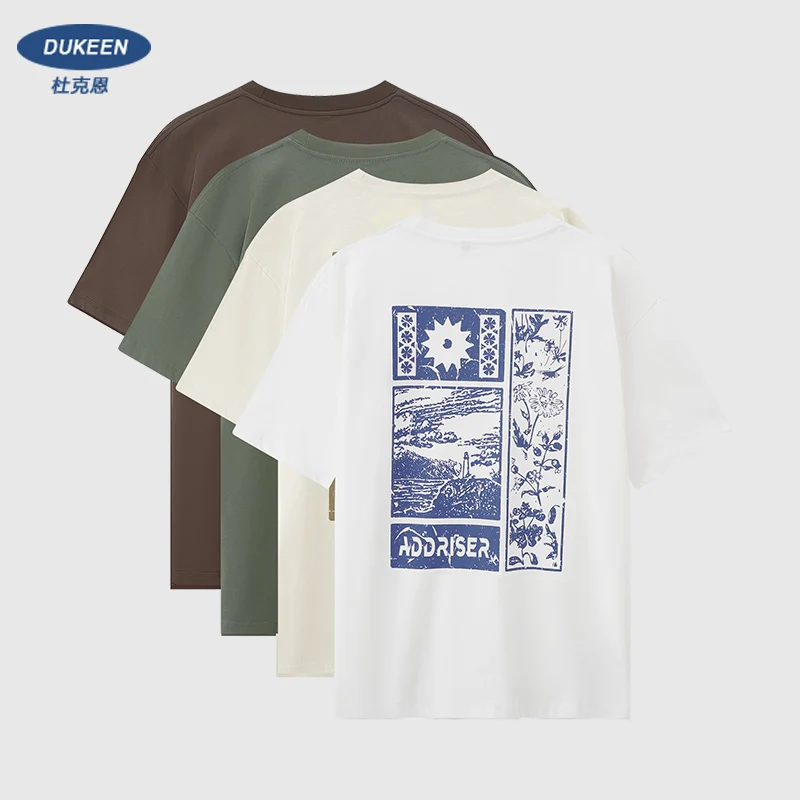 

DUKEEN 240 г тяжелые мужские футболки из 100% хлопка, новые летние модные футболки с круглым вырезом и короткими рукавами с принтом, мужская одежда
