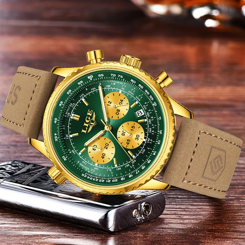 LIGE Business Men Wristwatch Waterproof Luminous Chronograph Sport Man Clock Leather Quartz Fashion Men's Watches Montre Homme