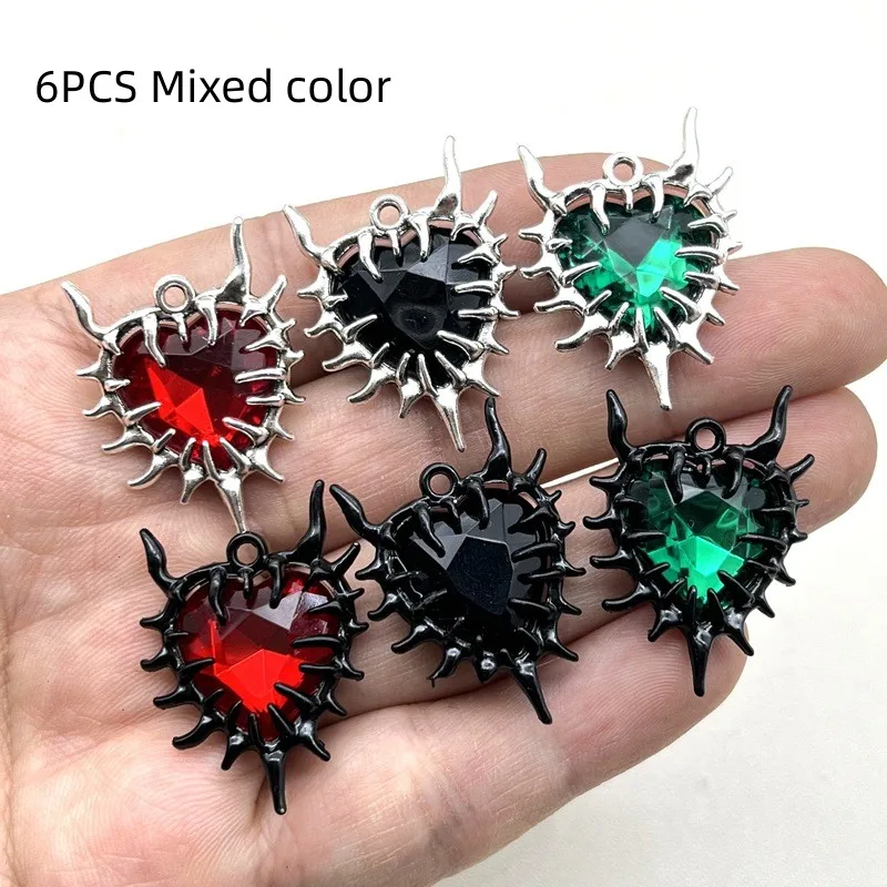 6PCS Thorn Love Punk Gothic Dark Style Alien Diamond Set Necklace Subcultural Pendant Clavicle Chain Men's and Women's Necklace