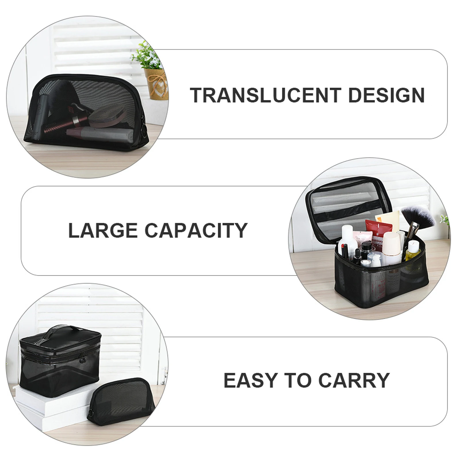 

2Pcs Toiletry Bag Mesh Storage ganizer Large Capacity Black Makeup Brush Holder Travel Kit Storage Bag