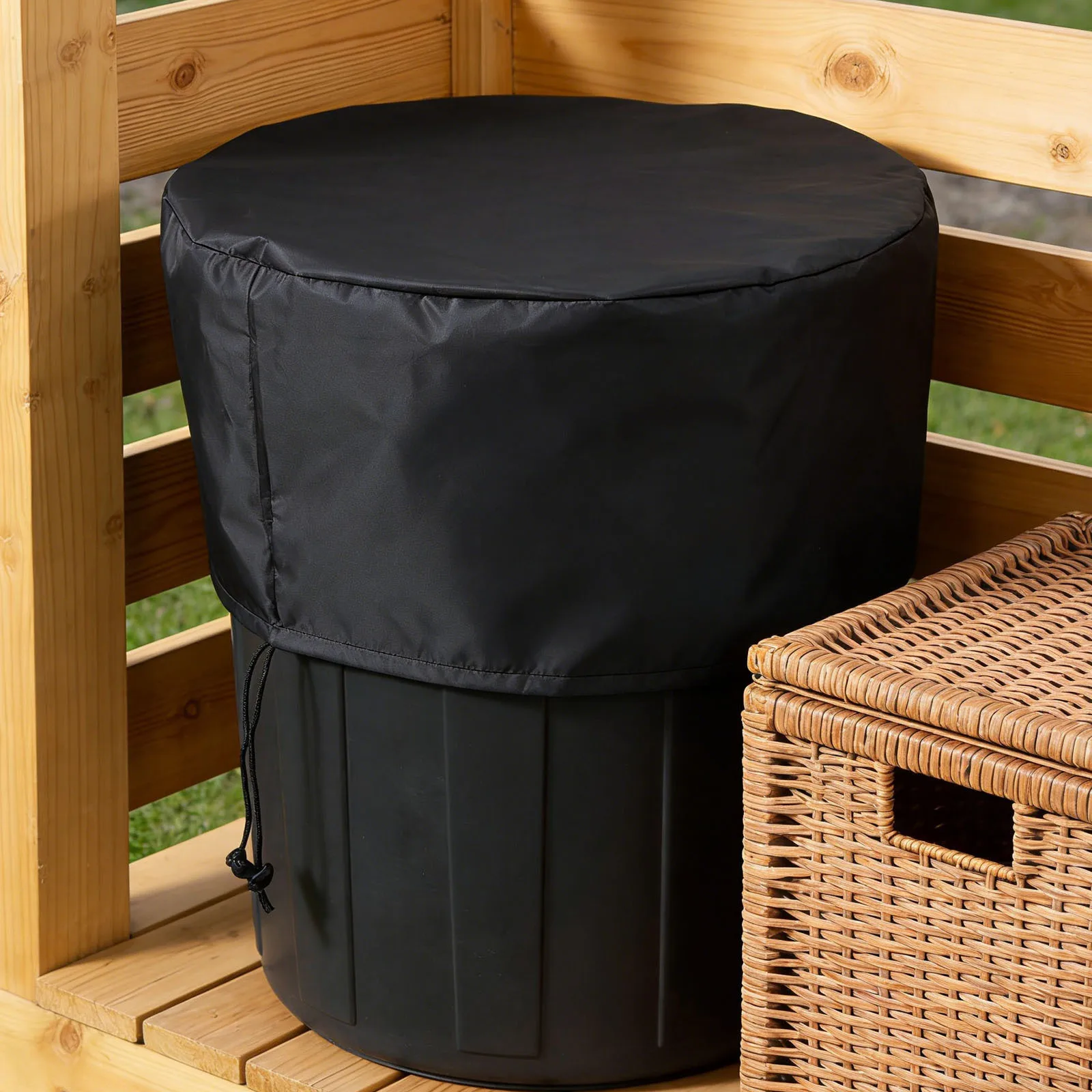 

2Pcs Waterproof Barrel Cover with Drawstring for Rainwater Gallon Outdoor Garden Water Storage Bucket Dust Insect Wind