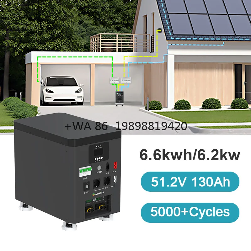 6.6kWh Portable Home Energy Storage Power Station 6000W MPPT Inverter with Solar Battery Lithium Panels for Car Use