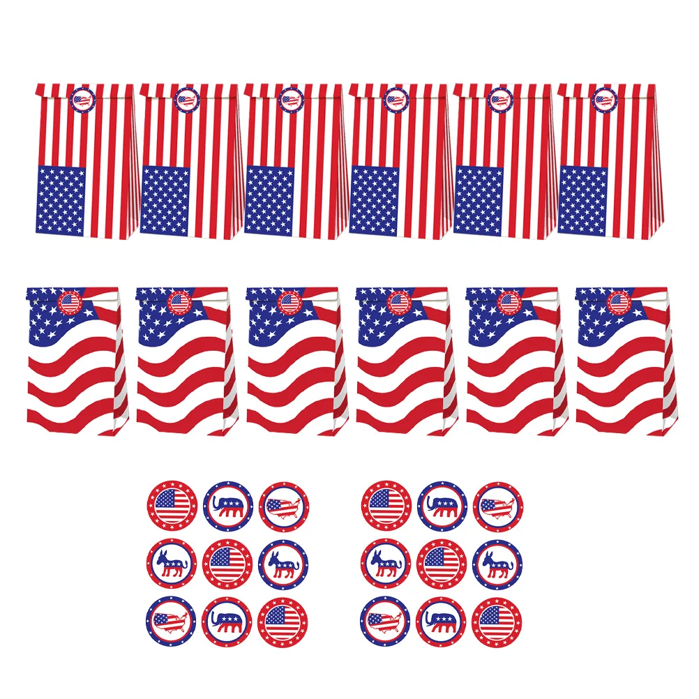 

12 Pcs Peel and Stick Wallpaper Independence Day Bag Gift Bags American Flag Pattern Candy