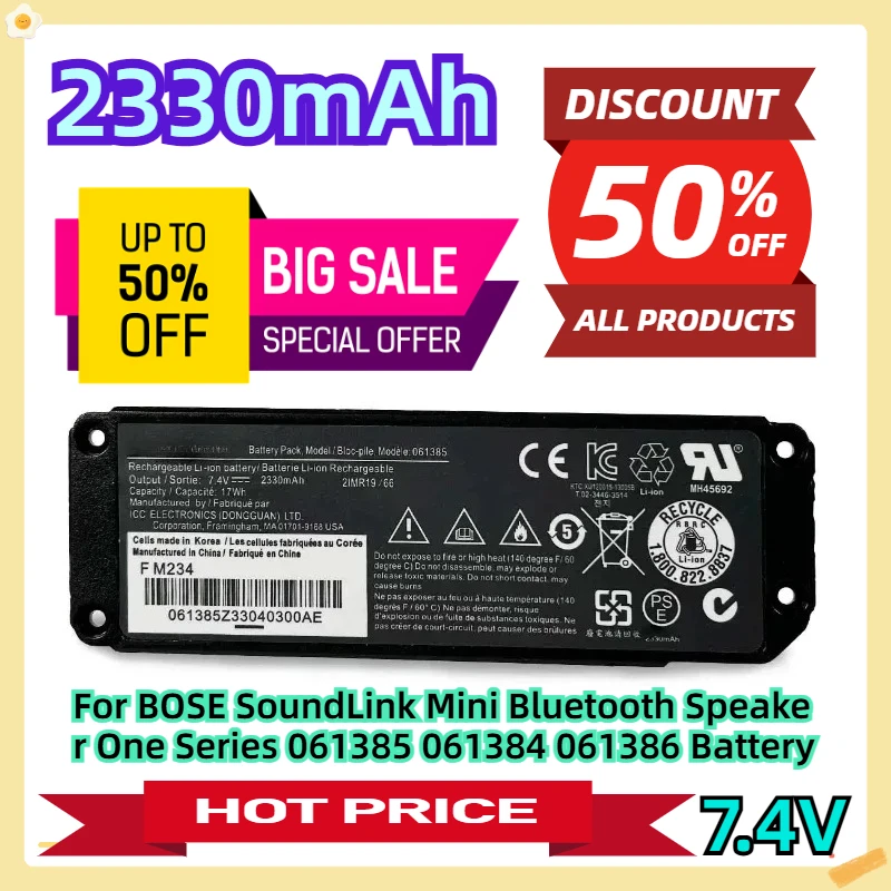 

Для BOSE SoundLink Mini Bluetooth-динамик One Series 061385 061384 061386 Аккумулятор 2330 мАч 7,4 В