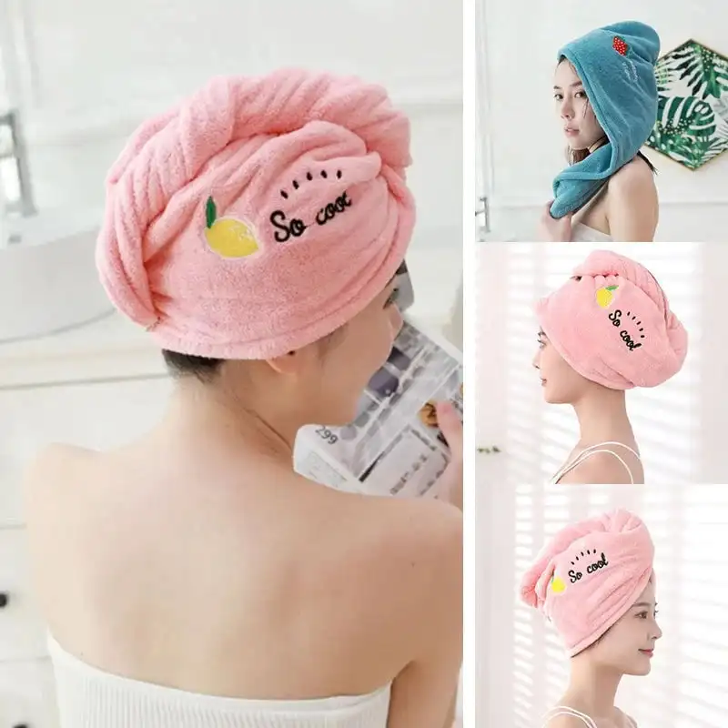 Rapid Hair Drying Towel Microfiber Soft Hair Towel Wrap with Fixed Button Super Absorbent Hair Wrap Turban Shower Gift for Women