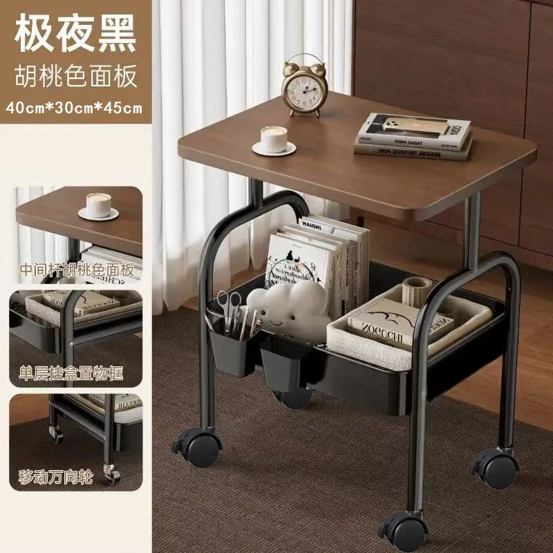 Movable double-layer coffee trolley side table living room sofa storage with wheel tea table bedroom