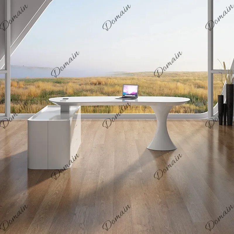 J81 White Piano Lacquer Desk Office Table Modern Simple Executive Manager Computer Desk