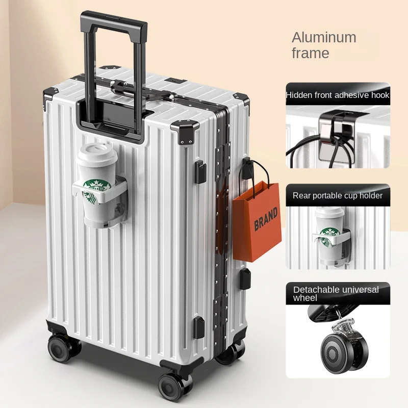 Luggage with USB Cup Holder Unisex New Suitcase Aluminum Frame Trolley Case Zipper Suitcase Trip Cabin Travel Wheeled Suitcases