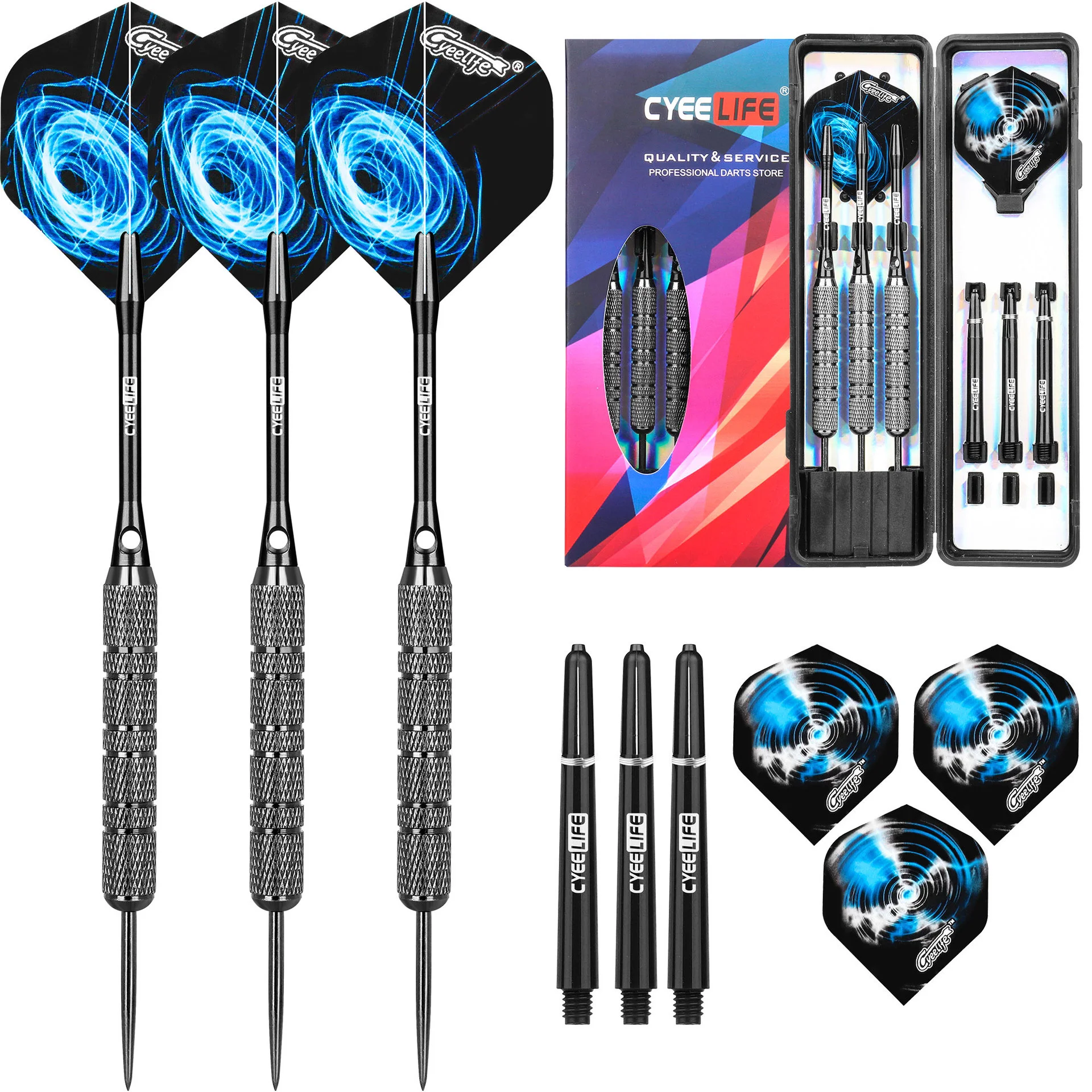 

CyeeLife 18g Steel Tip Darts Set 3-Pack for Bristle Board,Interchangeable PC/Aluminum Shafts Kit