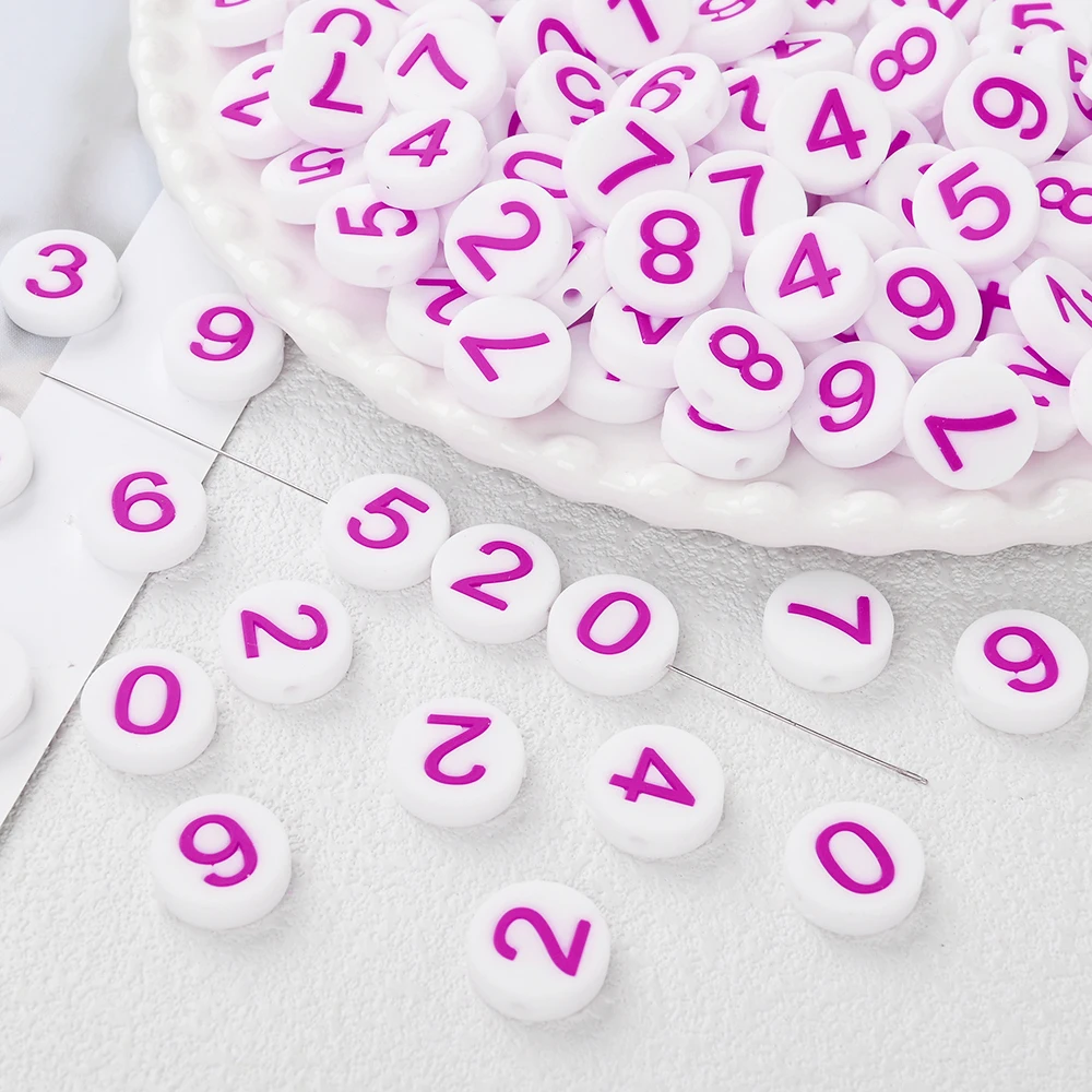

10Pcs 15mm Purple Silicone Beads Flat Round 0-9 Nummer Loose Beads, DIY Baby Pacifier Chain Necklace Bracelet Gift Accessories