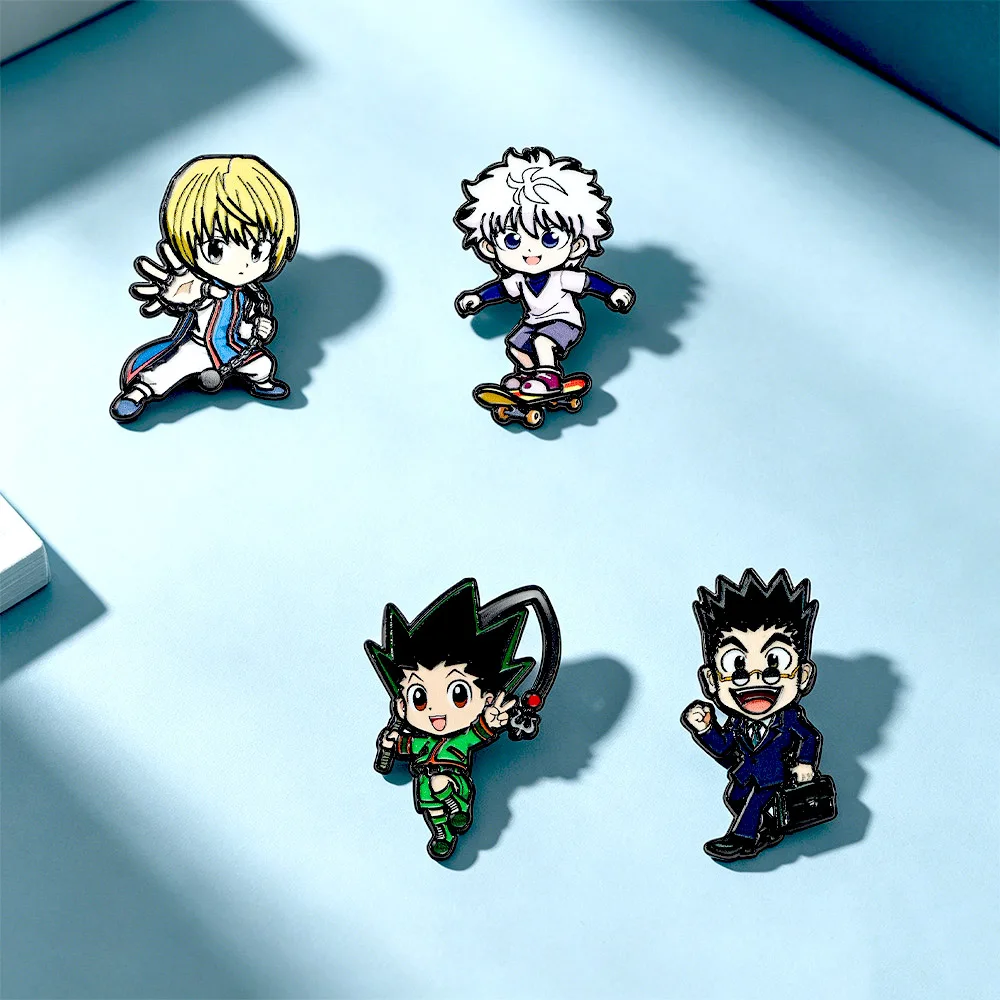 4Pcs Anime Hunters Enamel Pins Set Gon Killua Kurapika Leorio Metal Brooch Lapel Badge For Clothes Fans Cosplay Jewelry Gift view 2