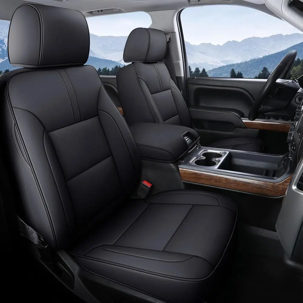 

Полный комплект чехлов для сидений из экокожи для Chevrolet 1500 (2014-2018), 2500HD 3500HD Crew Cab (2015-2019) (черный)