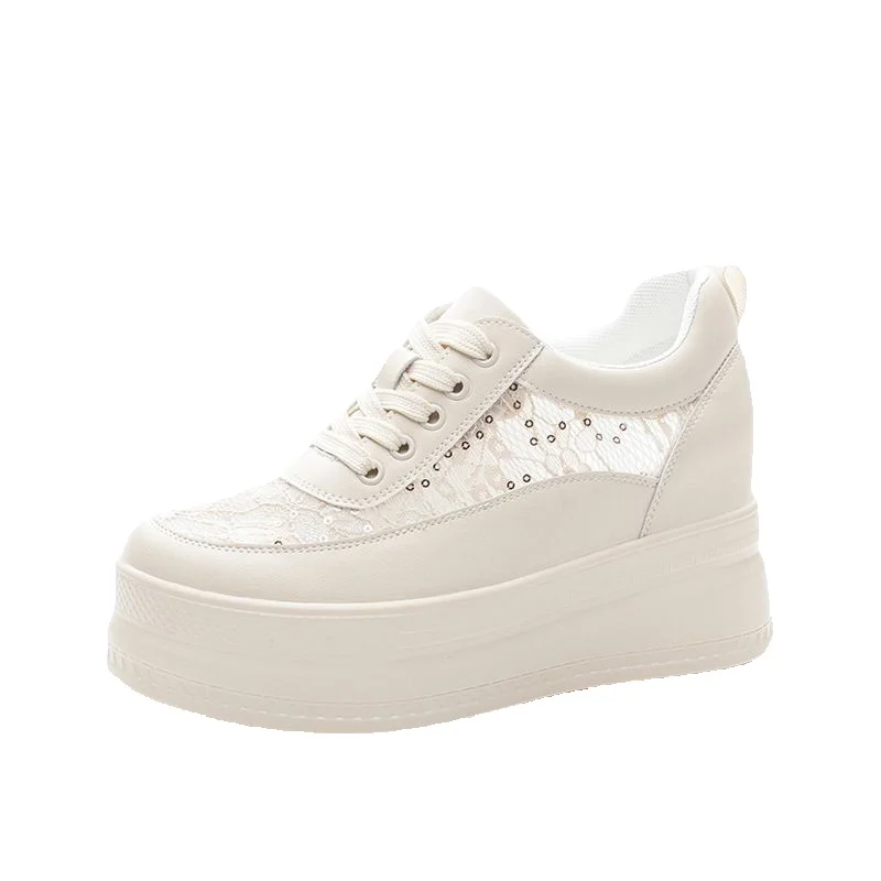 Platform Sneakers White Breathable Mesh Hidden Wedge For Women_voghion.com