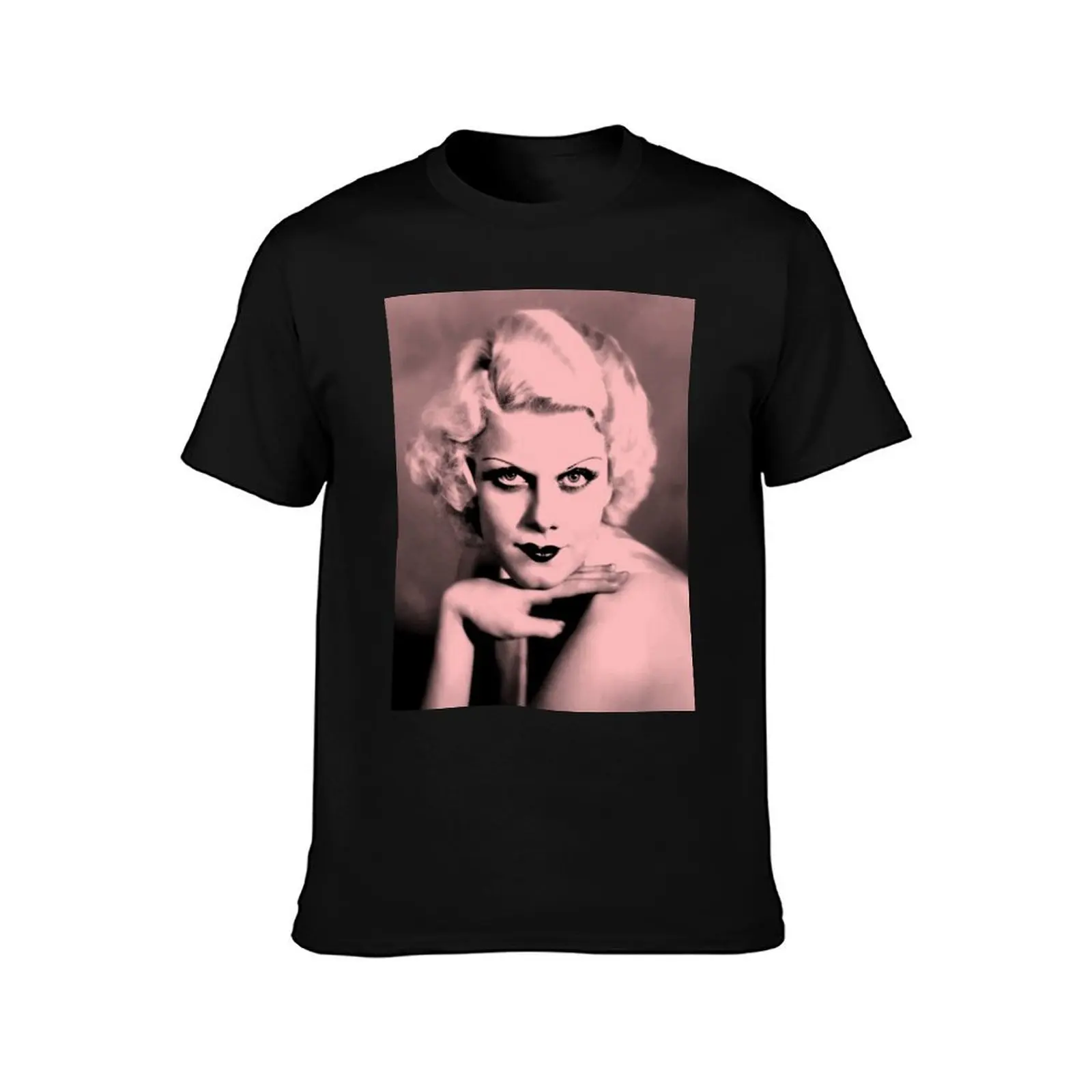 Jean Harlow in pink and black T-Shirt Active Sports Short Sleeve Cotton Shirt T-Shirt