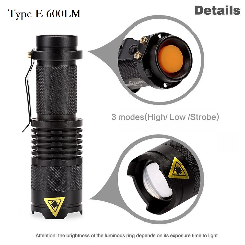 Mini torche à gradation LED, Sk68, alimentation à usage touristique, n'aime télescopique portable, déterminer la lampe de poche