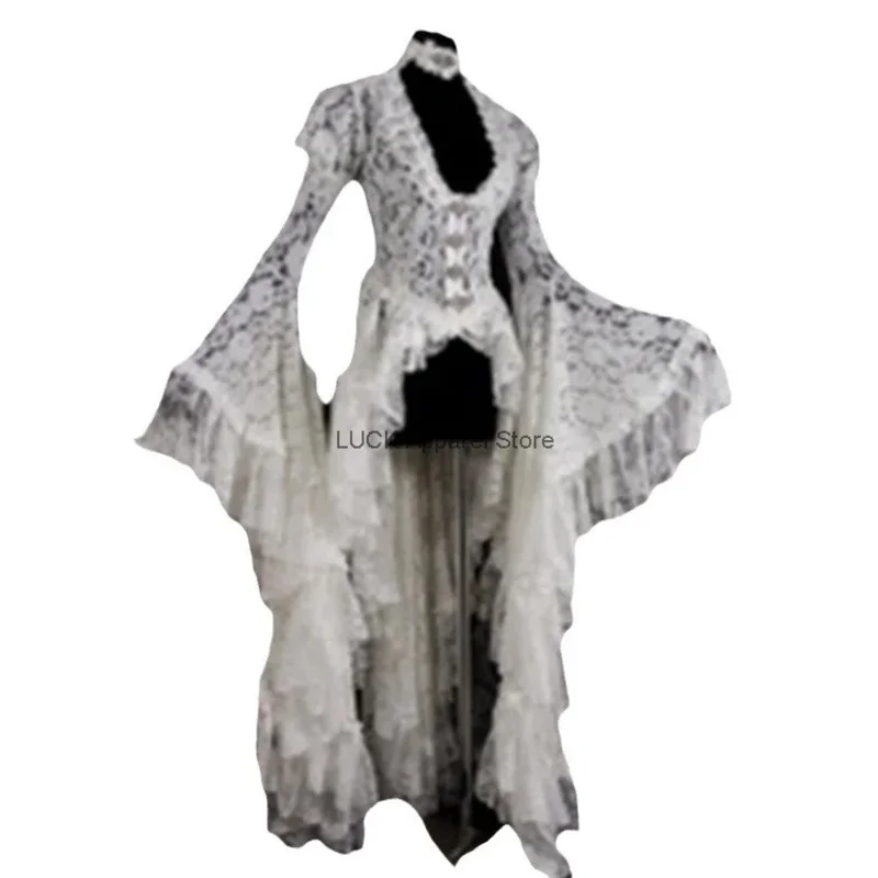 

25COSMedieval Palace Lace Dress Party Flare Sleeves Irregular Dresses Halloween Costume Women Medieval Dress
