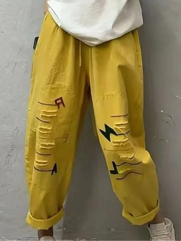 

Модные летние джинсы-харланы из тонкого денима в стиле пэчворк для женщин, свободные, больших размеров, с эффектом потертости, повседневные