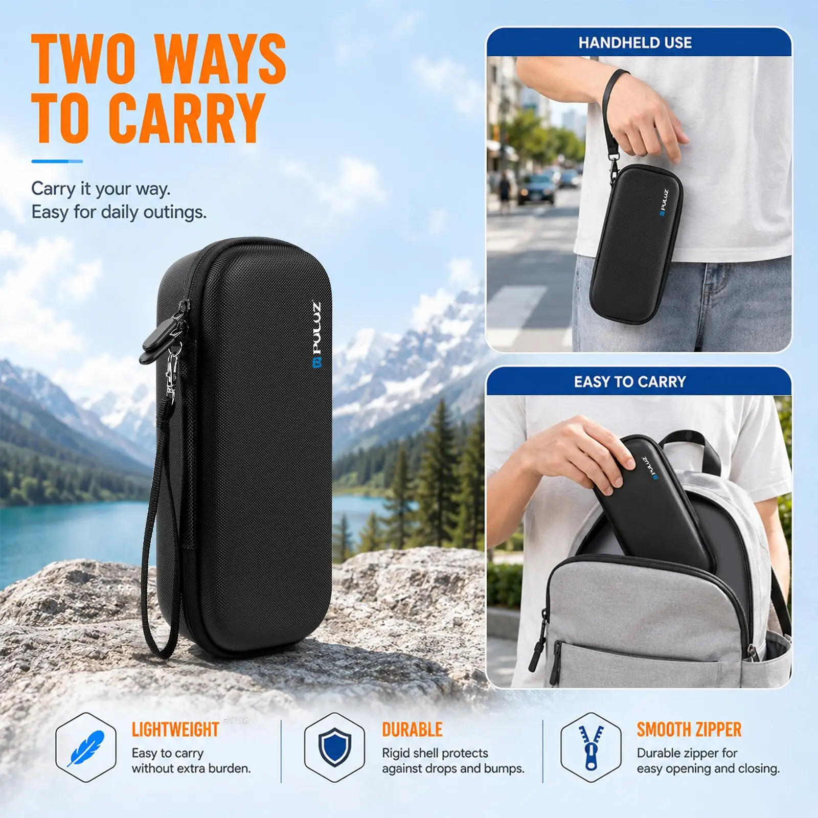 PULUZ Mini Carrying Body Bag For Insta360 Luna Ultra PU Hard Shell Protective Shockproof Storage Bag For DJI Osmo Pocket 4 / 3