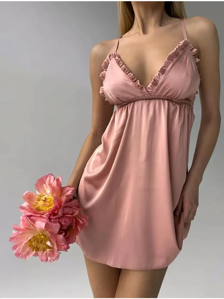 

Шелковая ночная сорочка Raspberry Honeymoon для женщин, сексуальное белье, короткое платье для буарной вечеринки, свадебное шелковое платье, летнее.