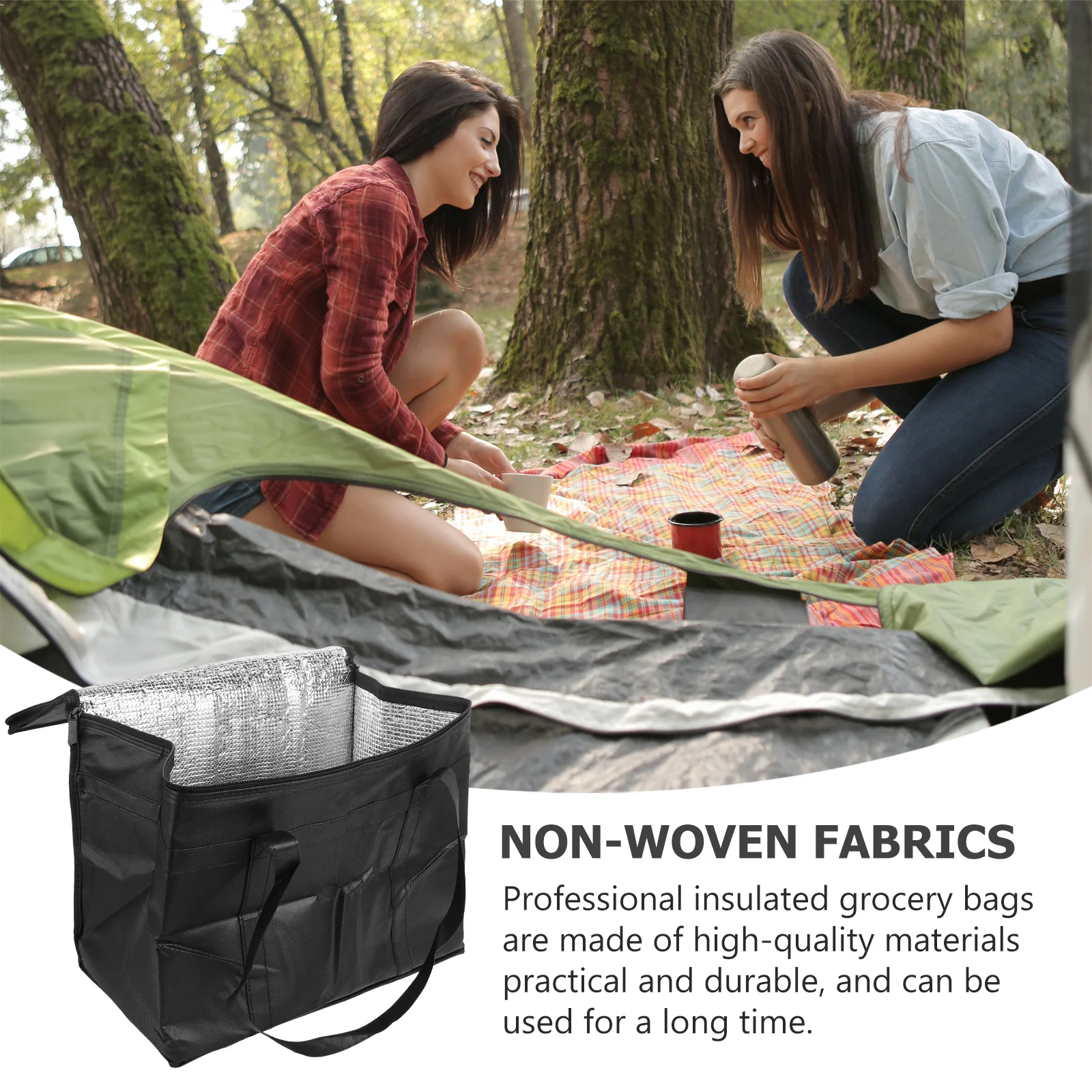 

Изолированная сумка для продуктов, черная сверхпрочная многоразовая сумка-холодильник, практичная охлаждающая сумка для покупок с сохранением тепла