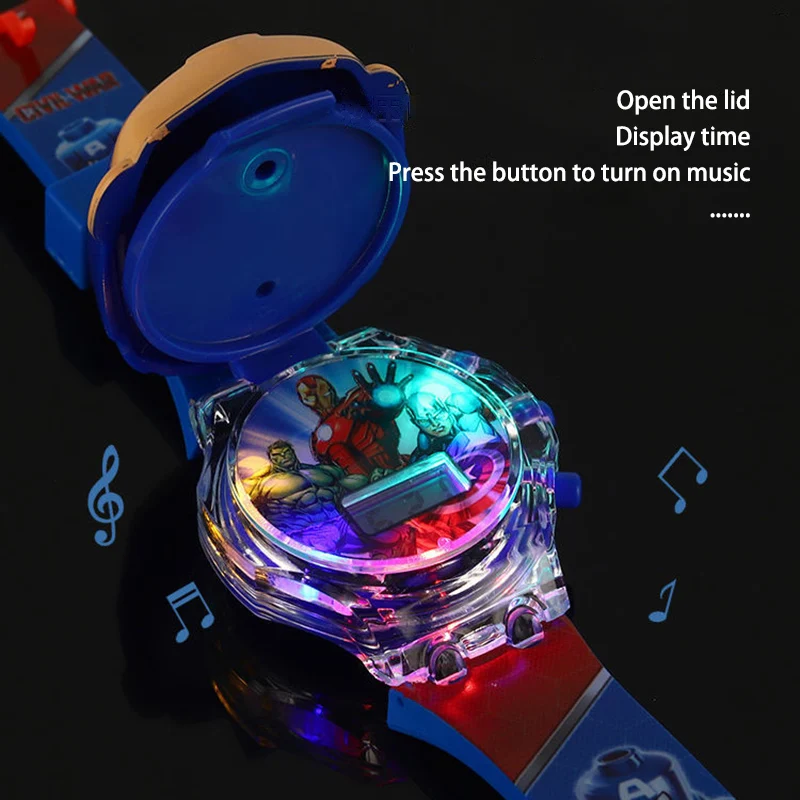 Luminous Cartoon Children's Watches Boys Colorful Flash Light with Music Super Hero Kids Watch Party Gift Wristwatch Clock