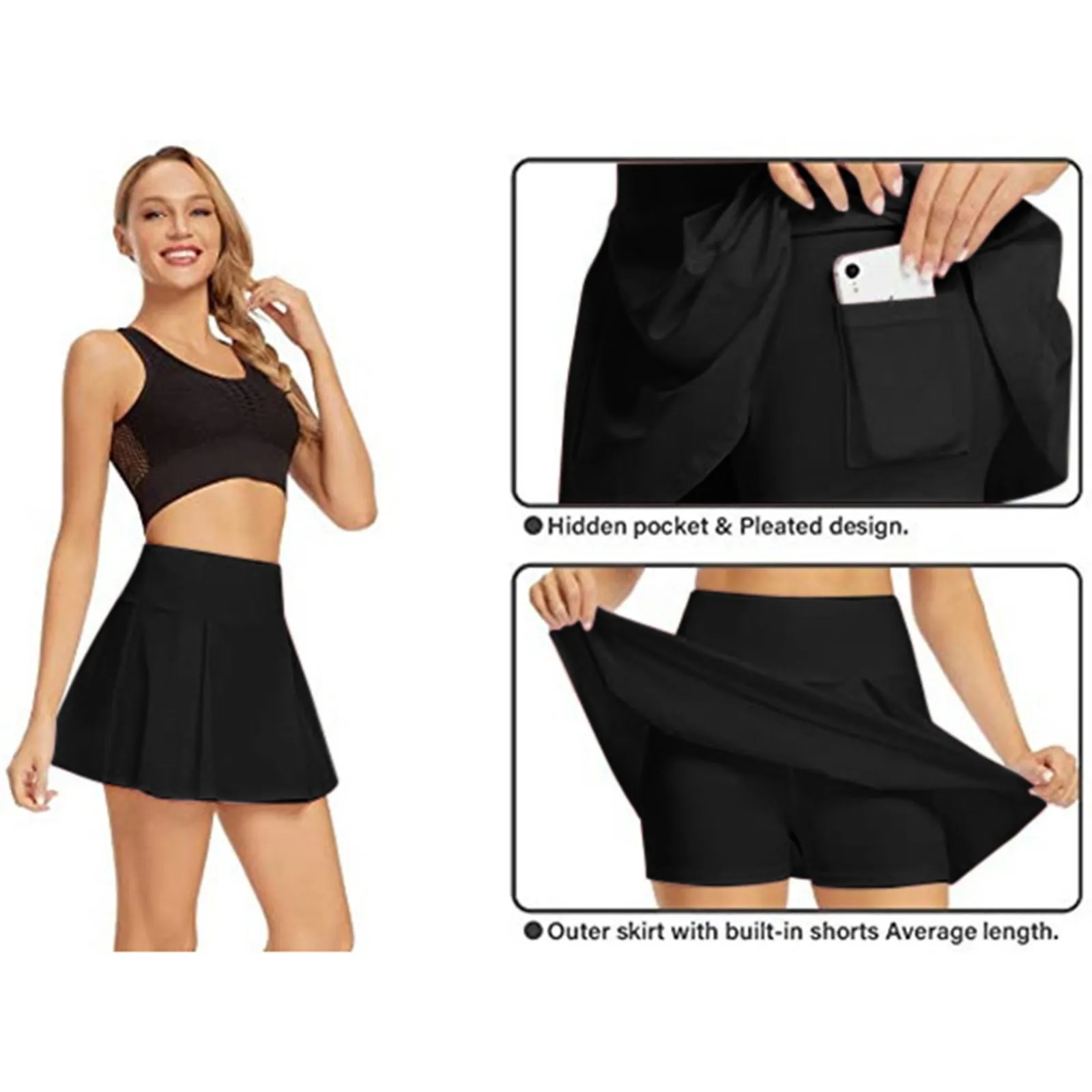 Frauen Tennis Rock Sport Golf Rüschen Rock Mit Shorts Gefälschte Zwei Stücke Fitness Golf Tragen Hohe Taille Atmungsaktive Dance Yoga Skort