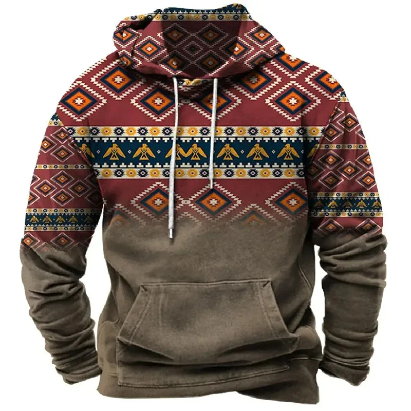 

3D Printed Retro Hoodies For Men Ethnicity Graphic Pullovers Autumn Fashion Streetwear Casual Hooded Sweatshirts Oversized Tops