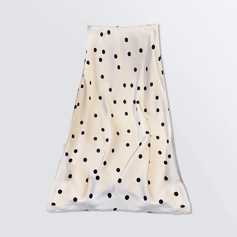 Women Silk Skirt with Polka Dot Printed Long Skirt Elegant and Fashionable Temperament White Half Skirt 2026 Summer Clothing