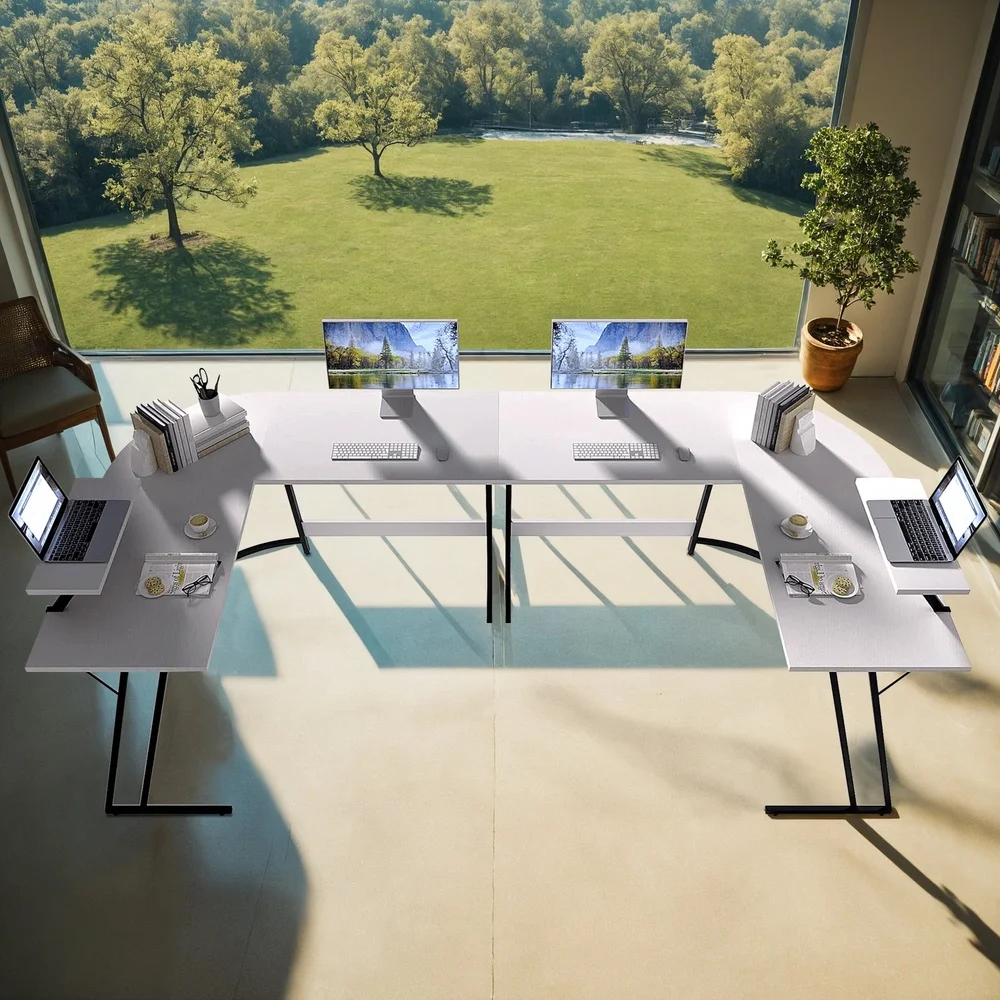 L Shaped Computer Desk Modern Corner Design with Movable Small Table Adjustable Feet Office Gaming Study Use