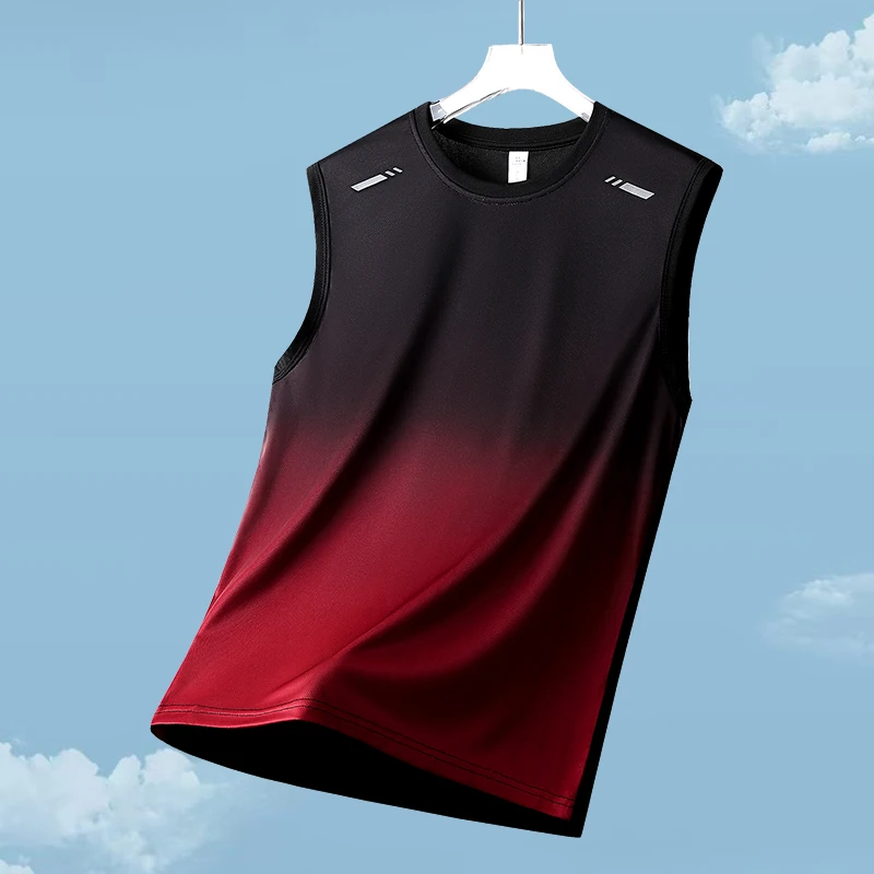 Men's Summer Ice Silk Quick Dry Thin Sports Vest Gradient Trendy All-Match Outdoor Running Casual Sleeveless Top