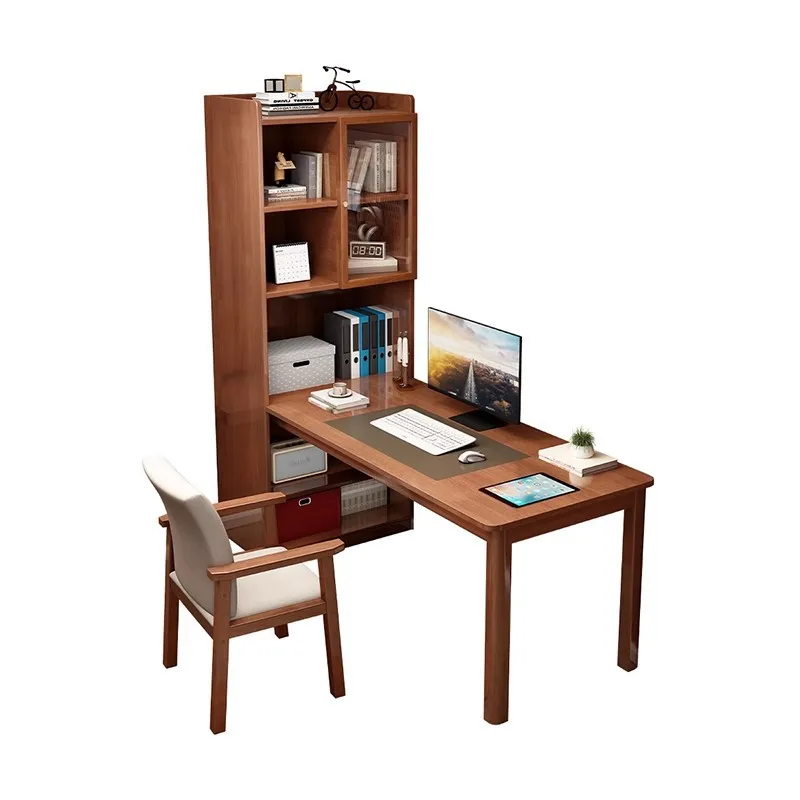 

Solid wood, corner, desk, bookshelf, combination, modern, minimalist, bedroom, home