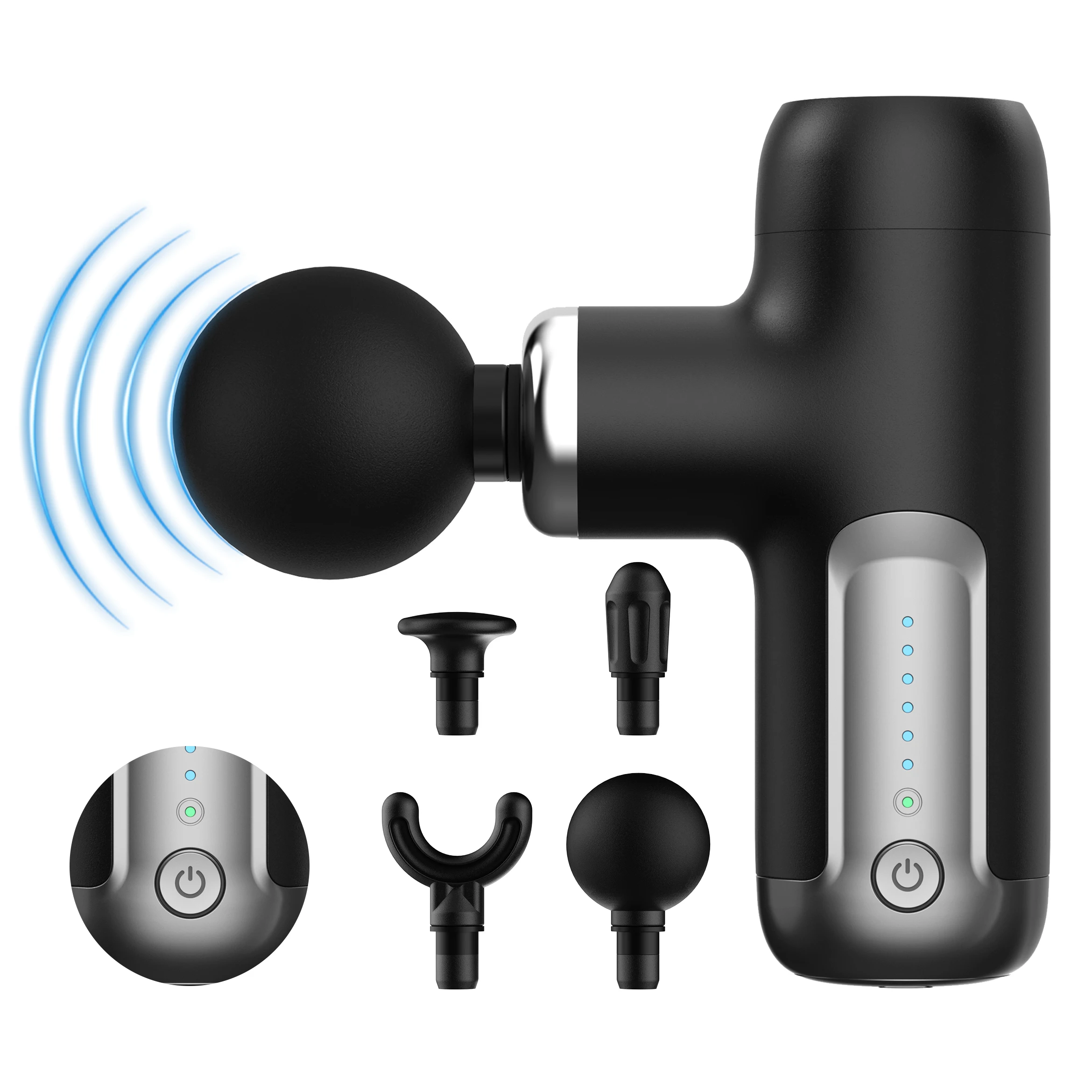 Portable Massage Gun Deep Tissue Muscle Back Massager with 6-Speed High-Intensity Vibration 4 Massage Heads Compact for Sports Fitness Travel