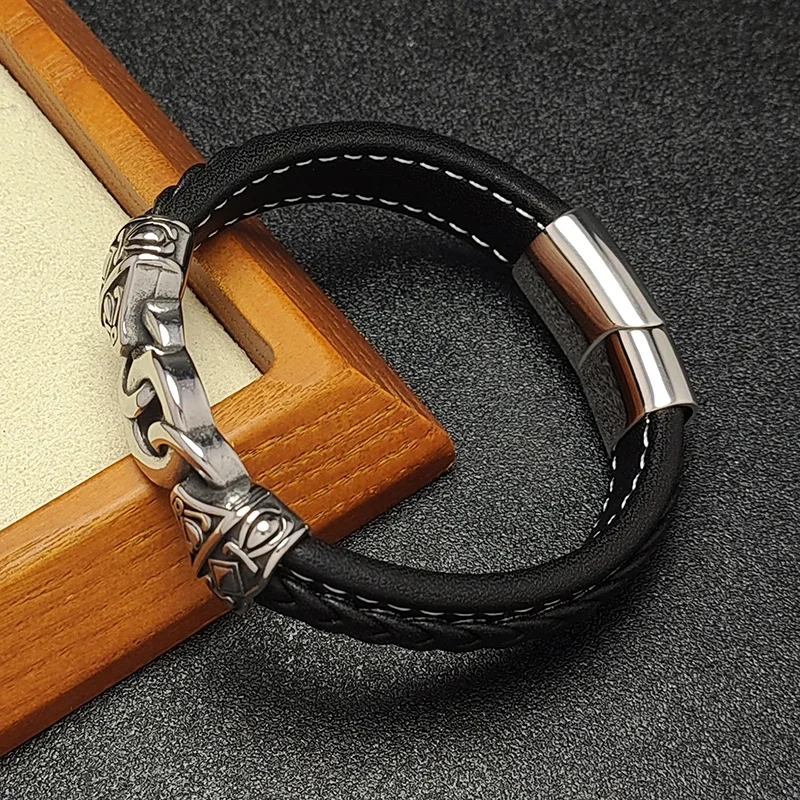 Classic Leather Bracelet for Men, Stainless Steel Charm, Punk Multi Color Bangles, High Quality, New Fashion Accessories, Gift