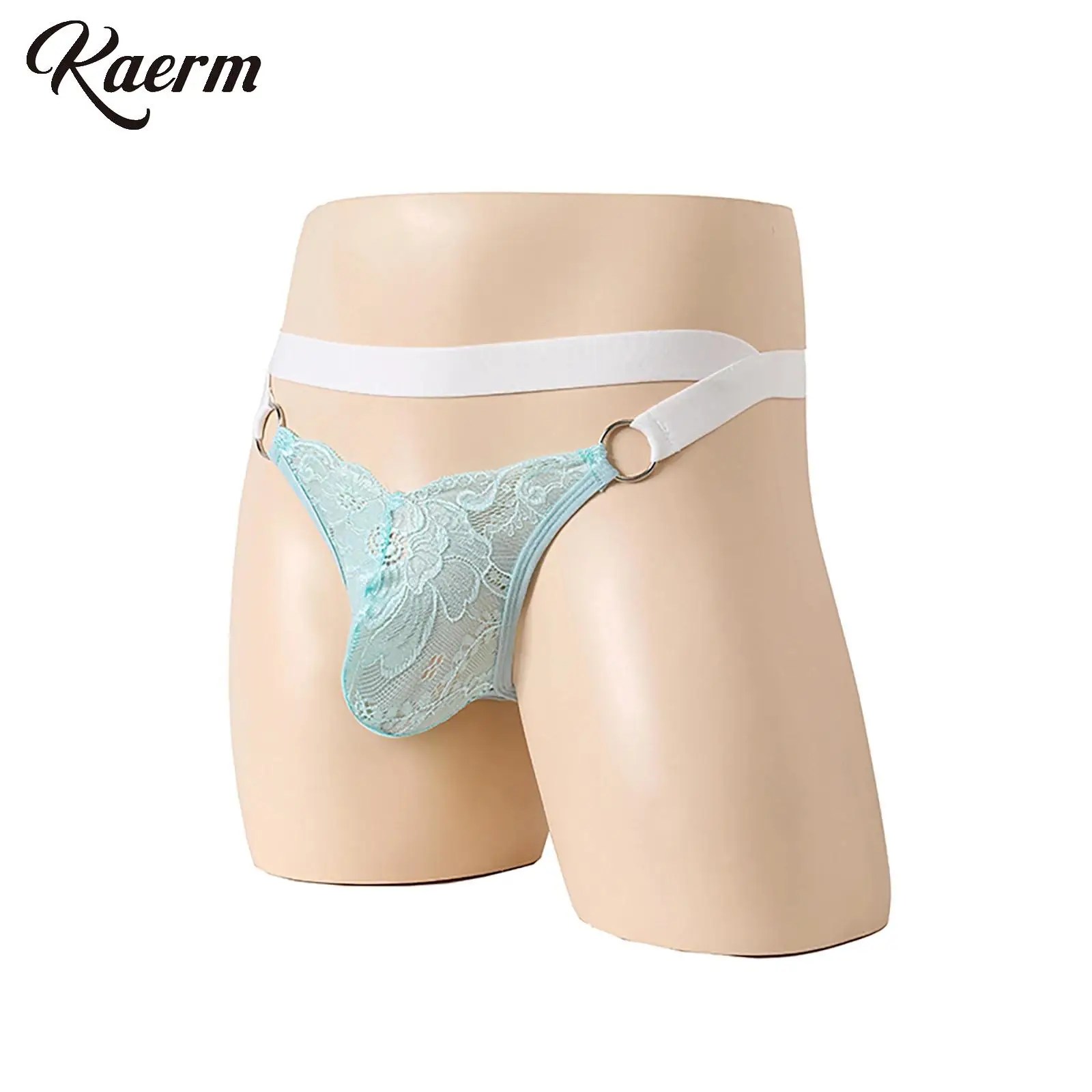 

Men Sexy Exotic Lace Thong Lingerie Butt Flaunting Low Waist Underwear Pouch U-back O-ring Elastic Waistband Panties for Dating