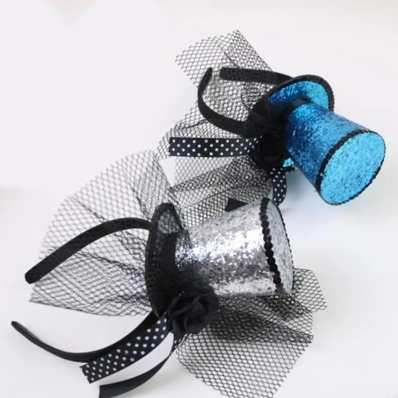 C1FE Children Fascinators Top Hat with Flower Pillbox Hat for Girls Makeup Party for Halloween Party