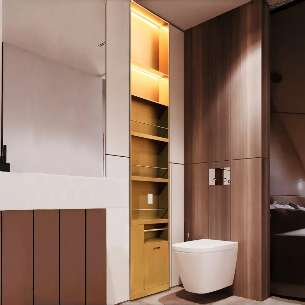 Embedded stainless steel niche, layered storage rack on bathroom wall, washbasin storage rack, free of punching