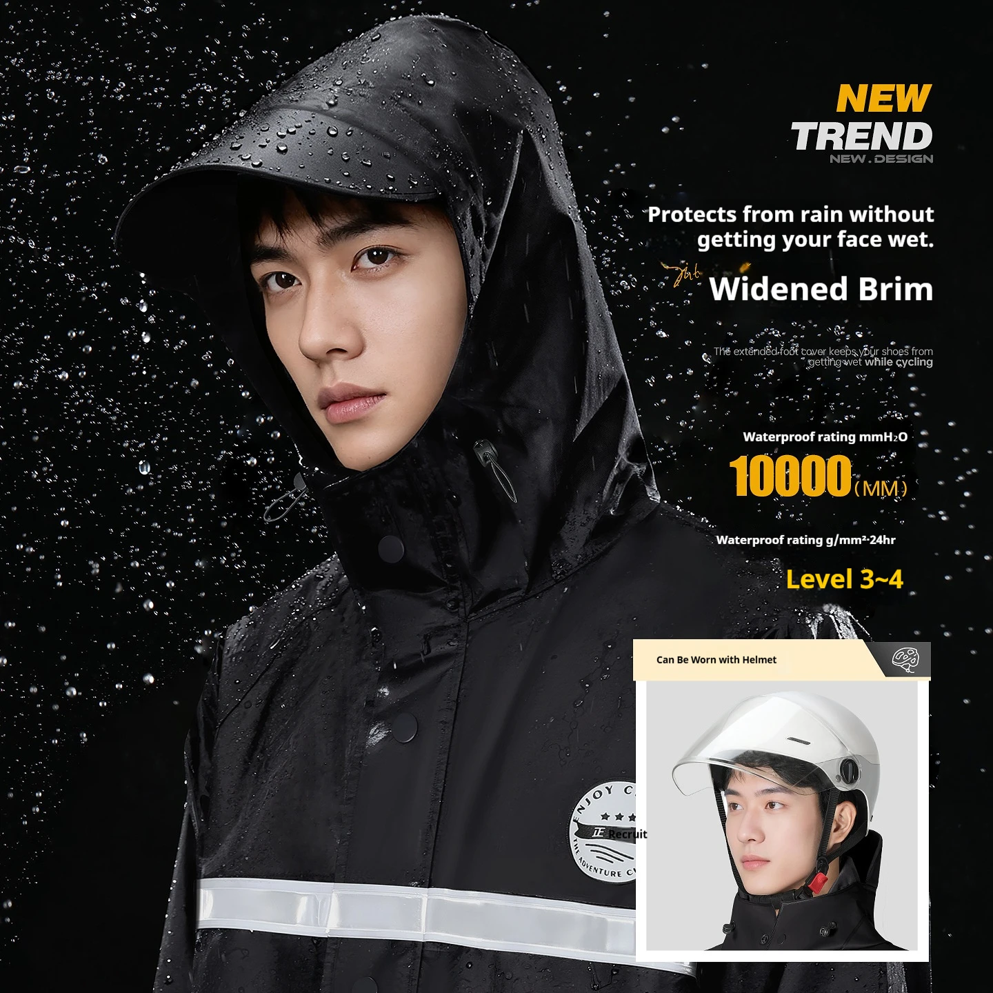 Adult Long Reflective Raincoat for Men and Women Full Body Rainstorm Proof Electric Bike Riding Wearable Waterproof Windbreaker