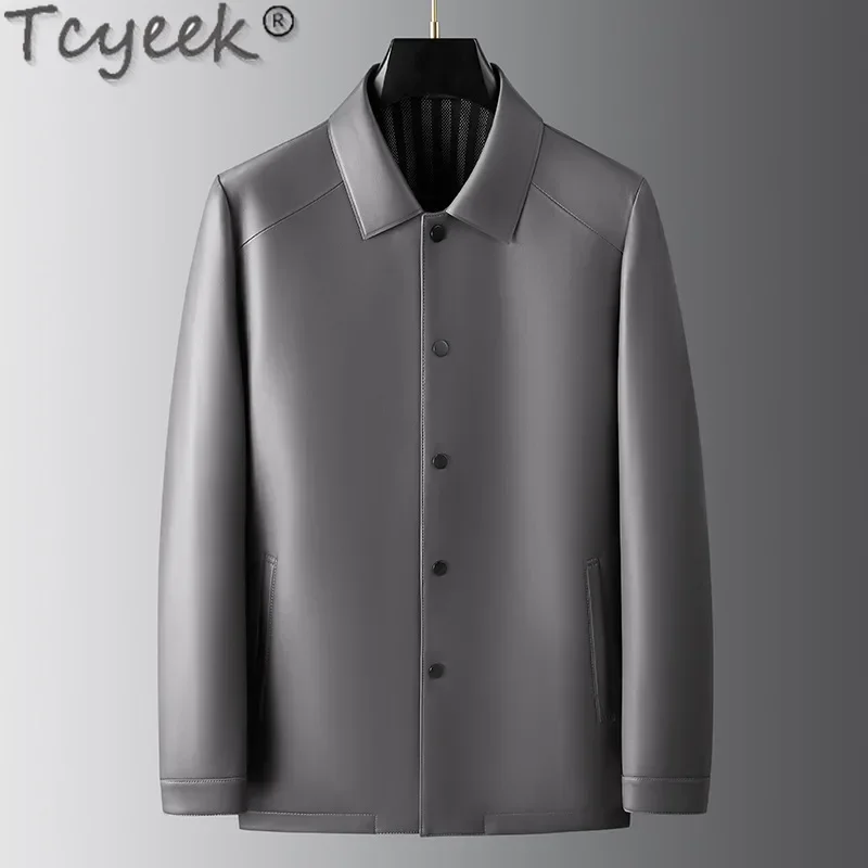 Tcyyeek Genuine Leather Jacket Men Spring Autumn Clothes Mid-length Real Sheepskin Mens Coats Vegetable Tanning Jaqueta Couro