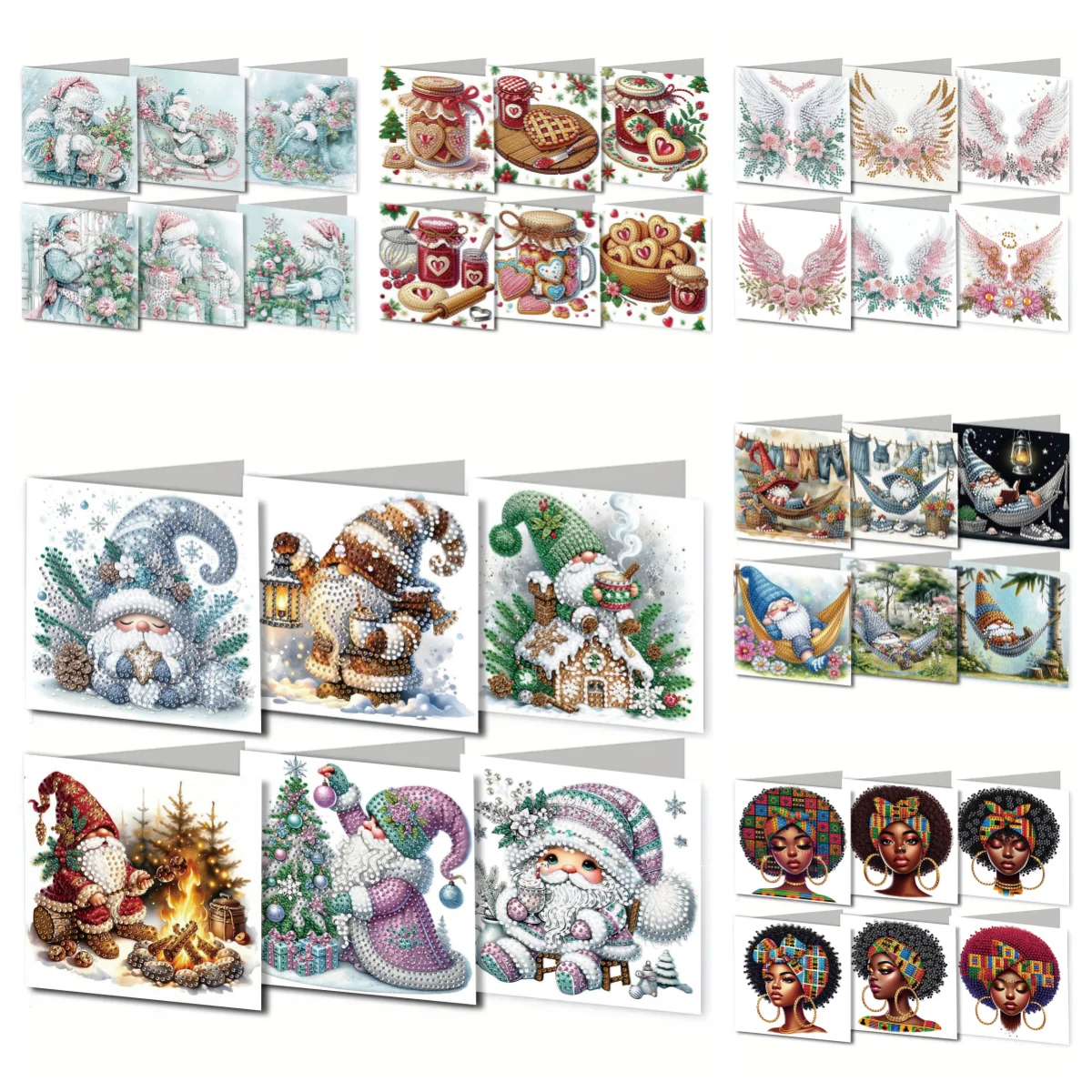 6-Diamant-Malerei-Sets, Grußkarten und Postkarten mit Weihnachtszwerg-/Geschäftsmann-Muster, perfekt für Weihnachtsgeschenke