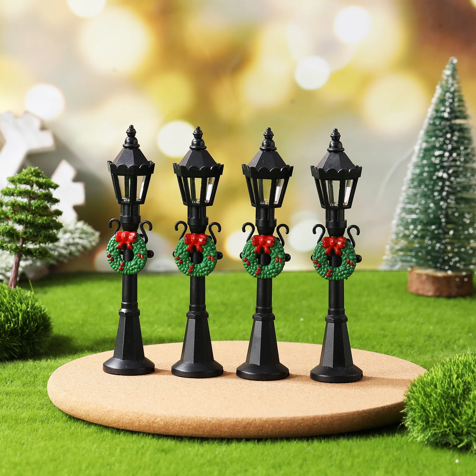

4Pcs Christmas Lamp Posts Small Miniature Street Lamp Decorative Accessories for Home Window Tabletop Decoration