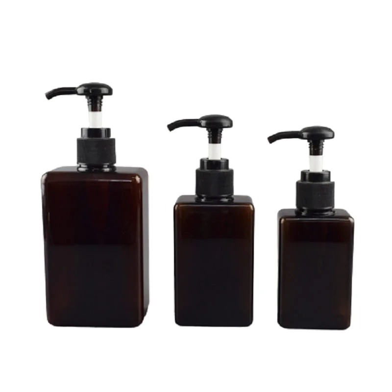 10pcs Empty PET Plastic Bottle 100ml 150ml 250ml 280ml 450ml 600ml Square Brown Lotion Pump Cosmetic Shampoo Shower Gel Bottles