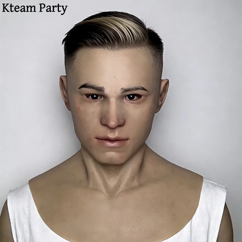 New Halloween Party Cosplay Realistic Man Full Head Mask Handsome Male Face mask Crossdress Mask Party Ball Performance mask