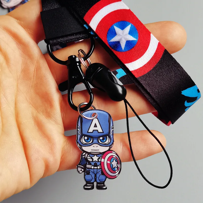 Disney Marvel Mickey Mouse Spiderman Action Figure Keychain ID Card Cartoon Lanyards Neck Strap Collection Toys for Children