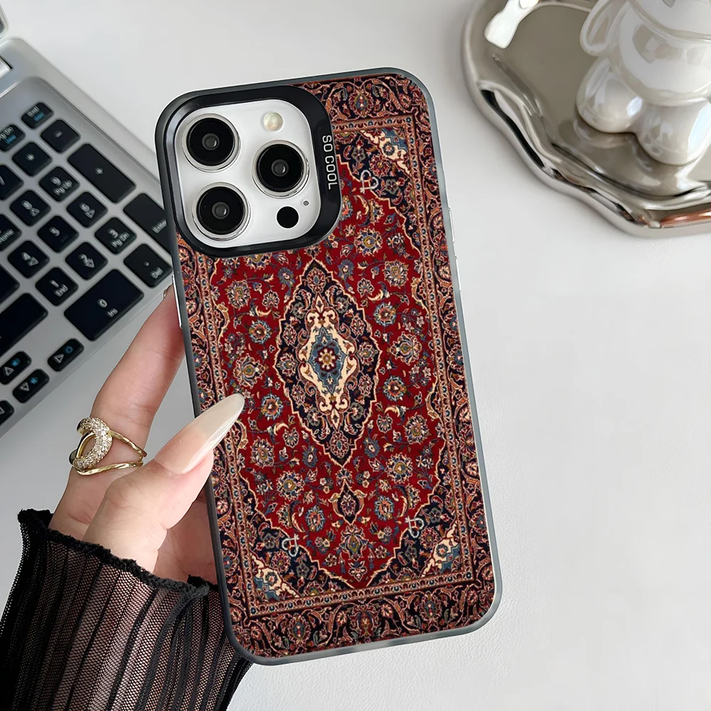 Epc Persian Carpet Floral Pattern Phone Case IMD Phone Case For IPhone 16 15 14 13 12 11 Pro Max Plus Color Silver Cover