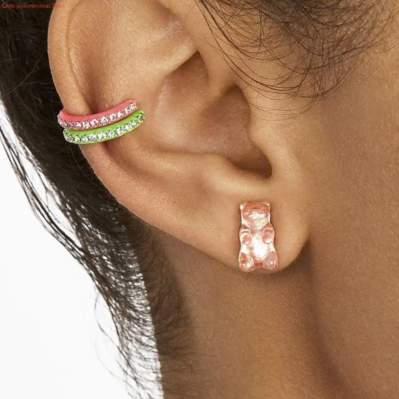 F92D 8 Pairs Sweet Candy Color Acrylic Gummy Bear Earrings Resin Post Cartoon Bear Earrings Set Fashion Jewelry Unisex