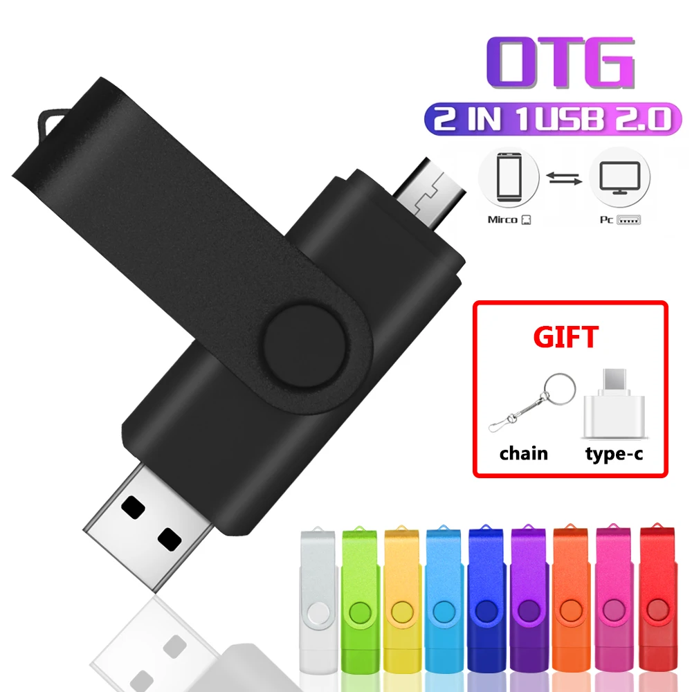 High Speed USB Flash Drive OTG 2.0 Pen Drive 64gb 32gb USB Stick 16gb Rotatable Pen drive For Android Micro/PC Business gift