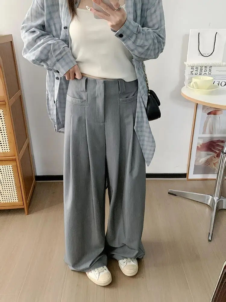 

Широкие брюки-костюмные для женщин, повседневные, прямого кроя, с высокой талией, струящиеся, весна-лето, новые, UVPU, модные женские брюки