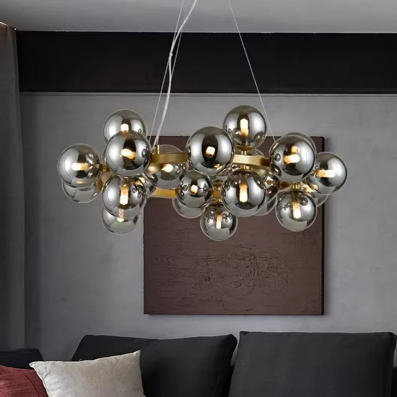 

Modern Glass Bubble Pendant Lamp Round Chandelier Light Round Fixture for Living Dining Room Kitchen Hanging Light